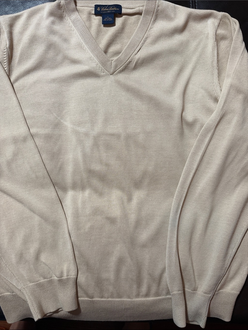 Brooks Brothers Cream V-Neck Cotton Sweater